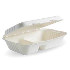 White Plant Fibre 2-Compartment Clamshell 9x6x3" (23x15x8cm)