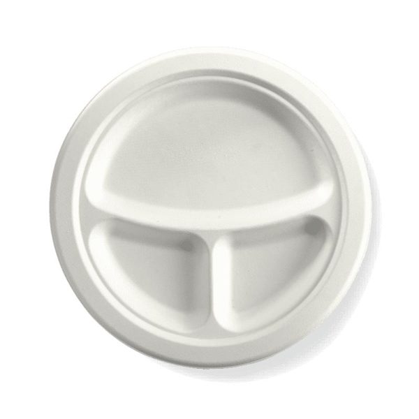 White Plant Fibre 3-Compartment Round Plate 9" (23cm)