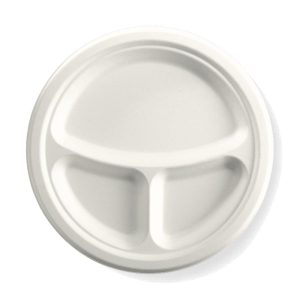 White Plant Fibre 3-Compartment Round Plate 10" (25cm)
