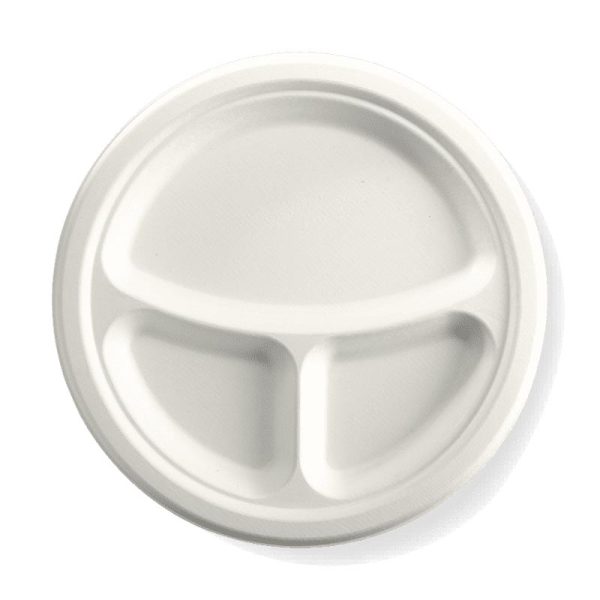 White Plant Fibre 3-Compartment Round Plate 10" (25cm)
