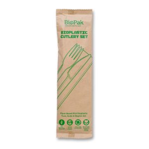 White PLA Knife, Fork & Napkin Set 6.5" (16.5cm)
