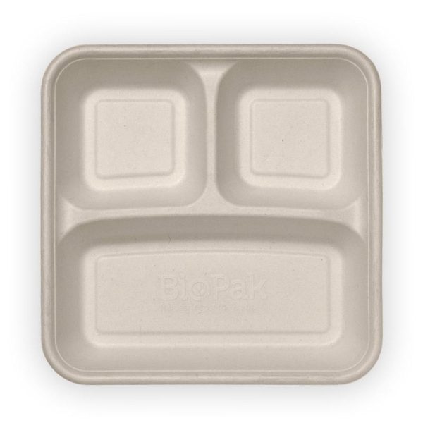 Natural Plant Fibre 3-Compartment Takeaway Base Large