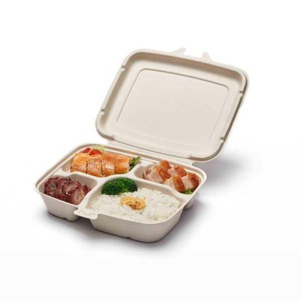 Natural Pulp 4-Compartment Hinged Container