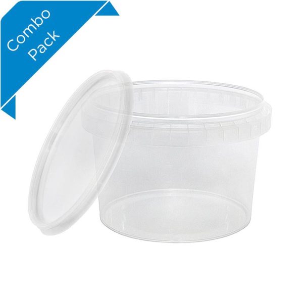 Clear PP  Tamper Proof Round Container and Lid Pack 565ml